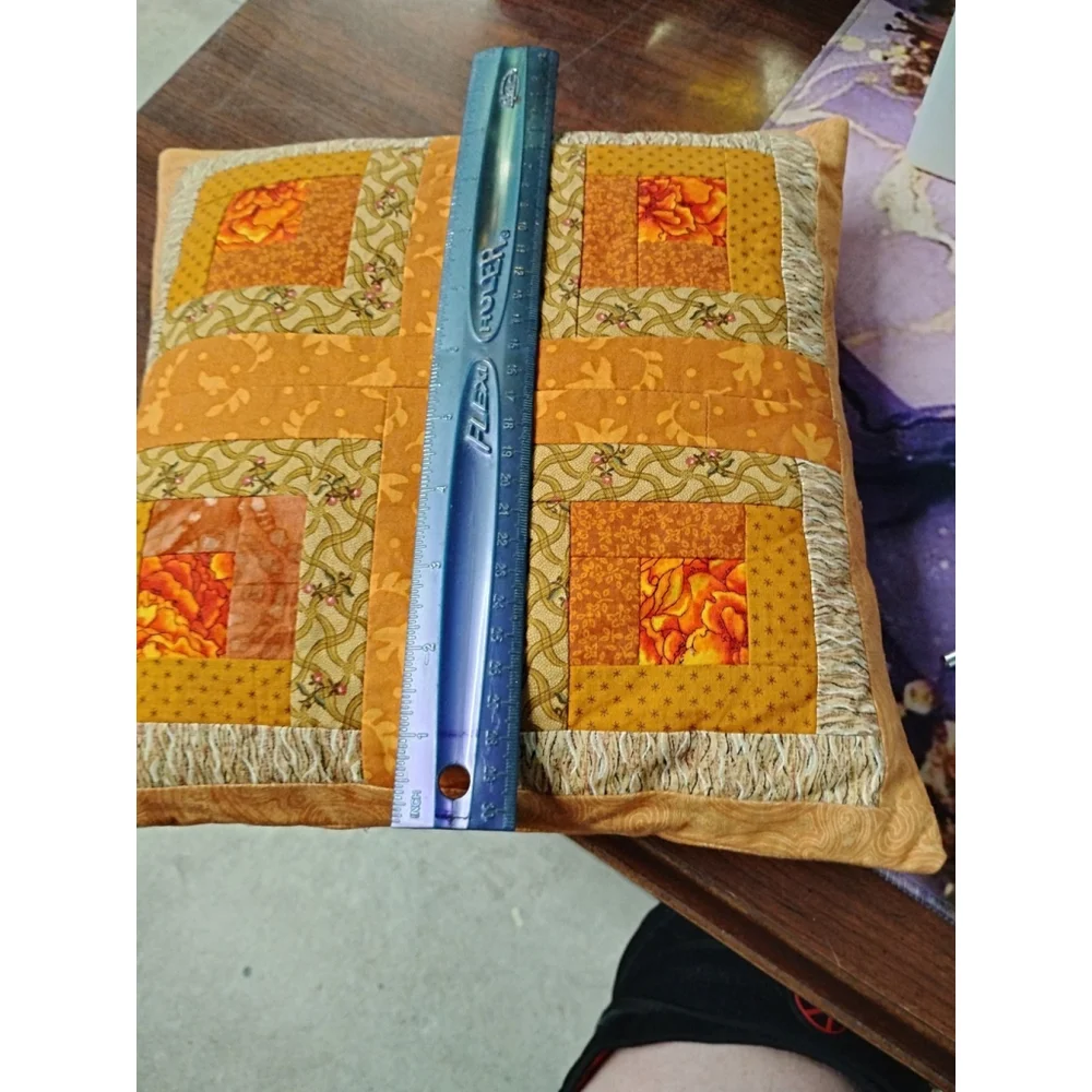 Handmade Patchwork Pillow Quilted Log Cabin Window‎ Floral 70's